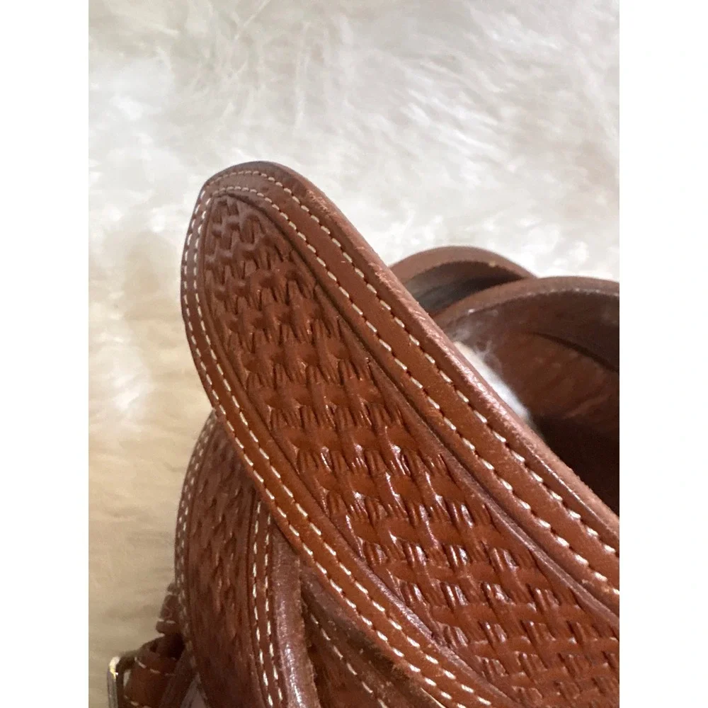 Vogt Belt Mens 32 Basketweave Brown Leather Handmade Western Silver Buckle